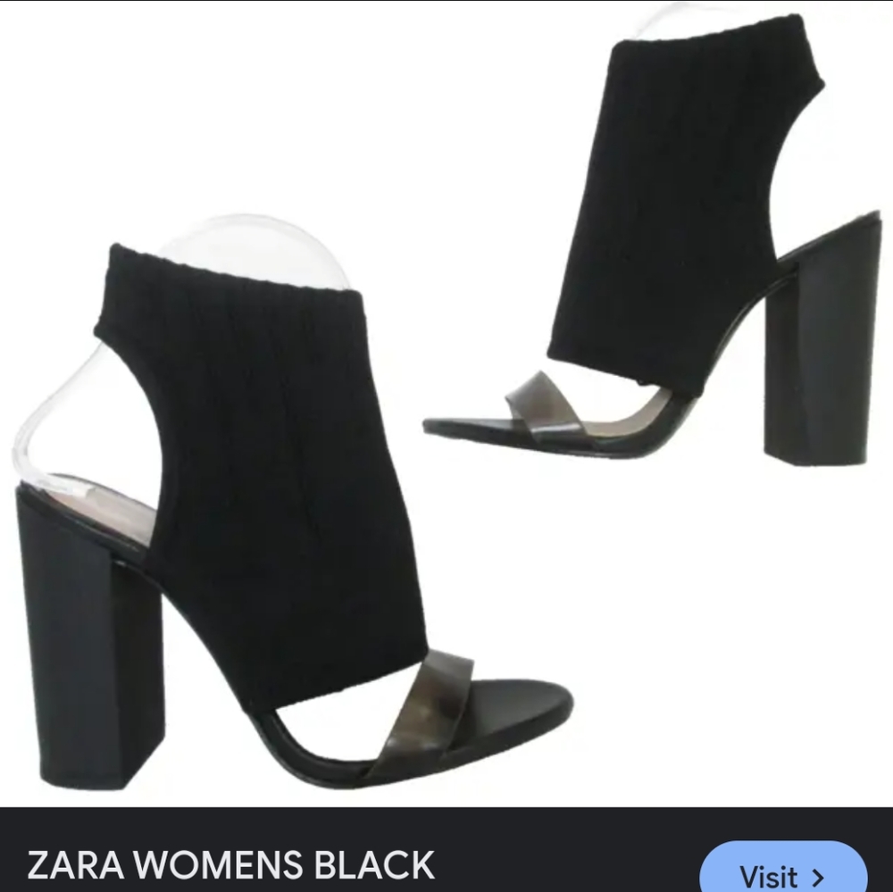 Zara Black Heels stretch fabric with block heel and dust bag